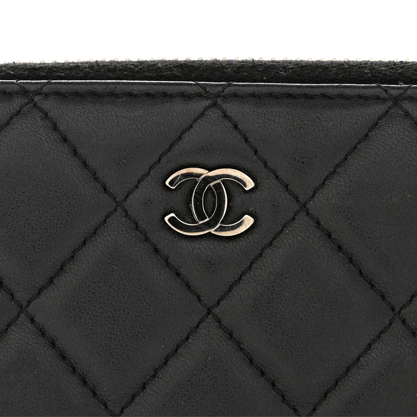 Lambskin Quilted Large Gusset Zip Around Wallet Black