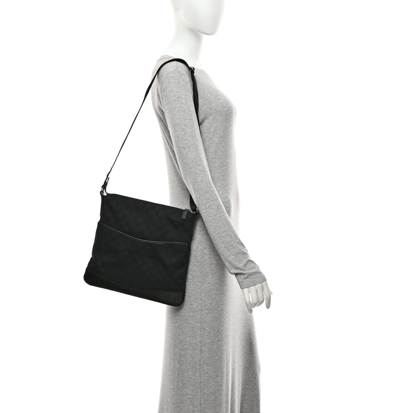 Monogram Calfskin Perforated Medium Flat Messenger Bag Black