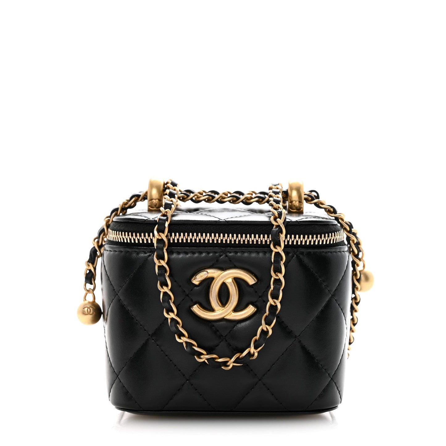 Calfskin Quilted Mini Perfect Fit Vanity Case With Chain Black
