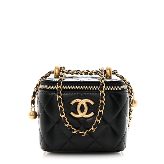 Calfskin Quilted Mini Perfect Fit Vanity Case With Chain Black