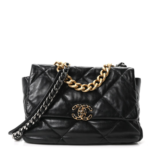 Lambskin Quilted Large Chanel 19 Flap Black