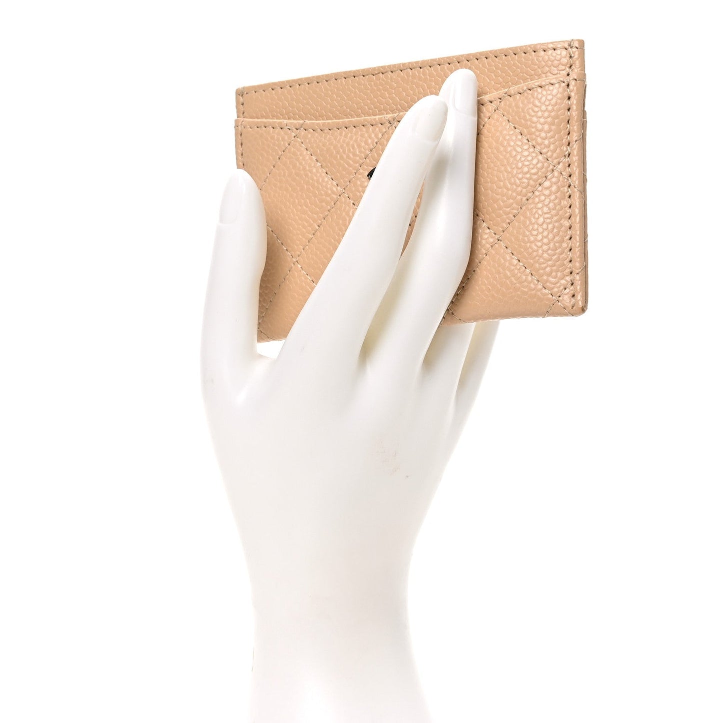 Caviar Quilted Card Holder Beige
