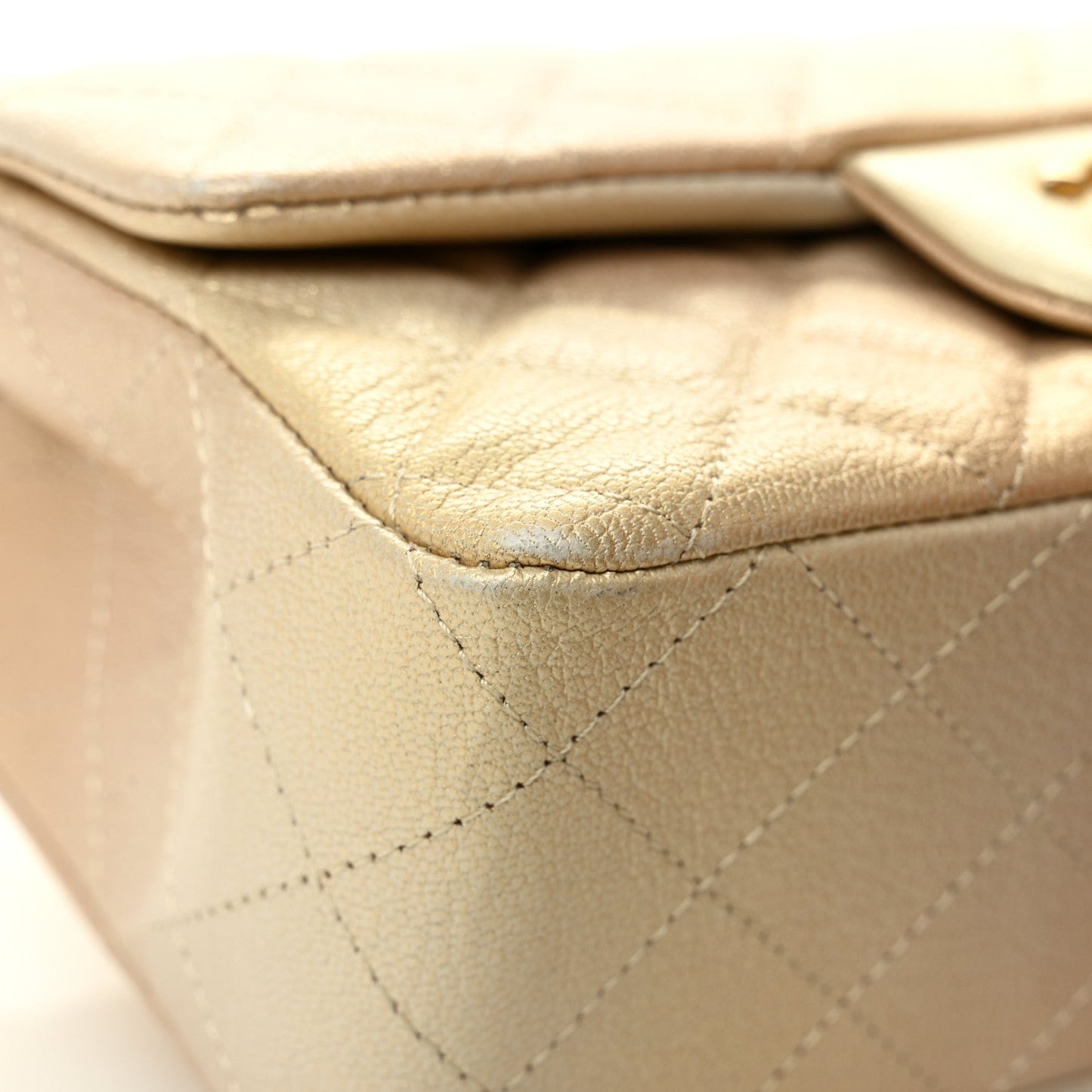 Metallic Goatskin Quilted Mini Rectangular Flap Gold