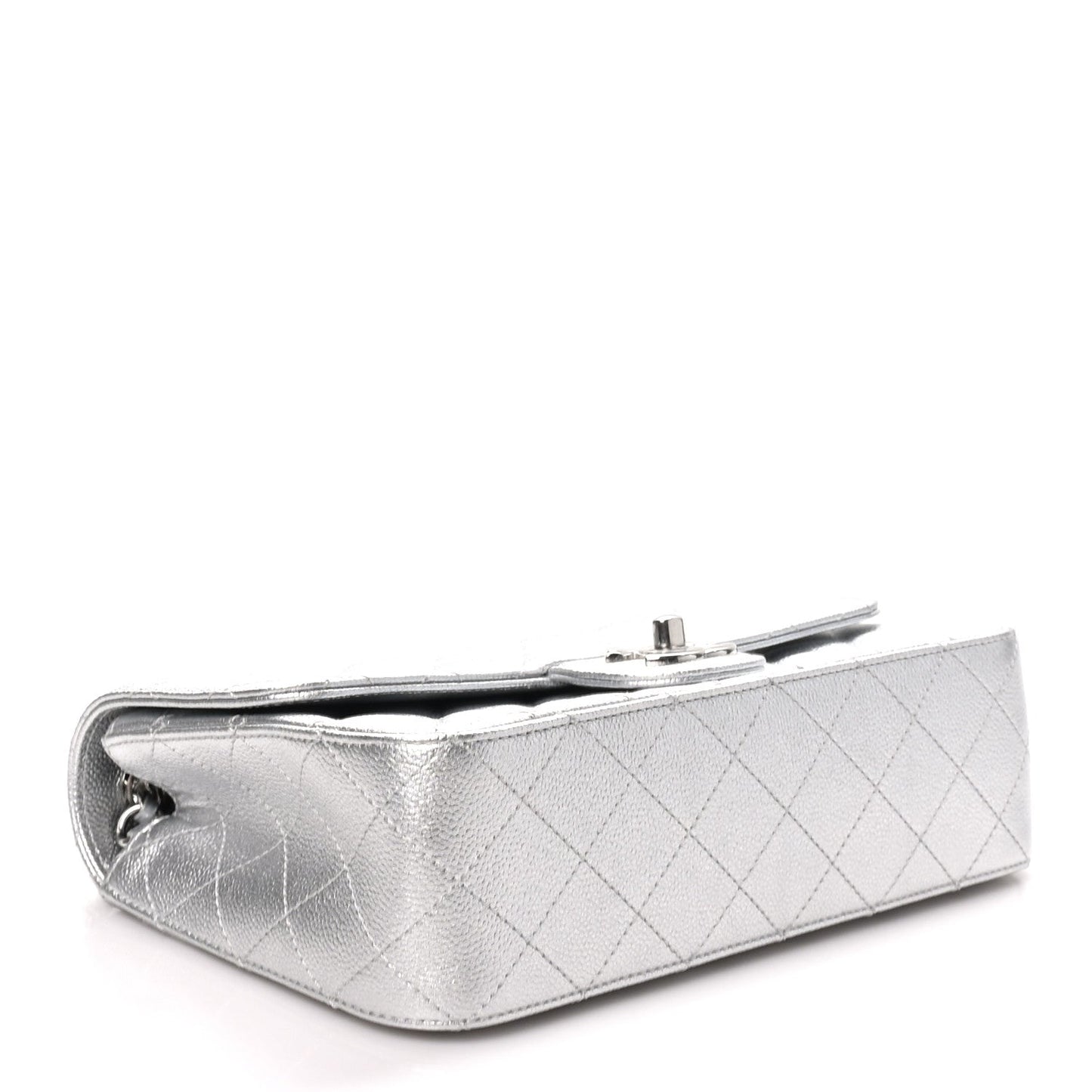 Metallic Caviar Quilted Medium CC Slide Flap Silver