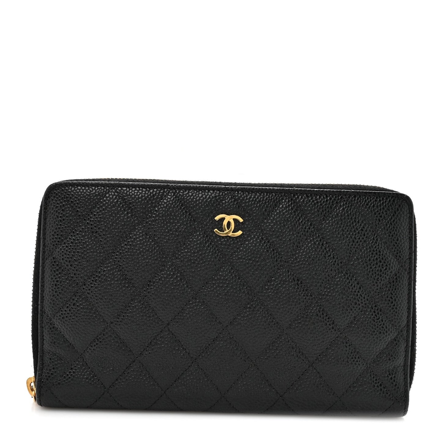 Caviar Quilted Large Zip Around Organizer Wallet Black