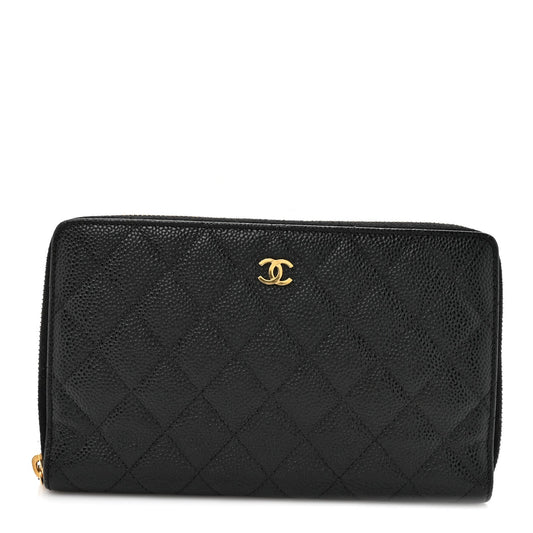 Caviar Quilted Large Zip Around Organizer Wallet Black
