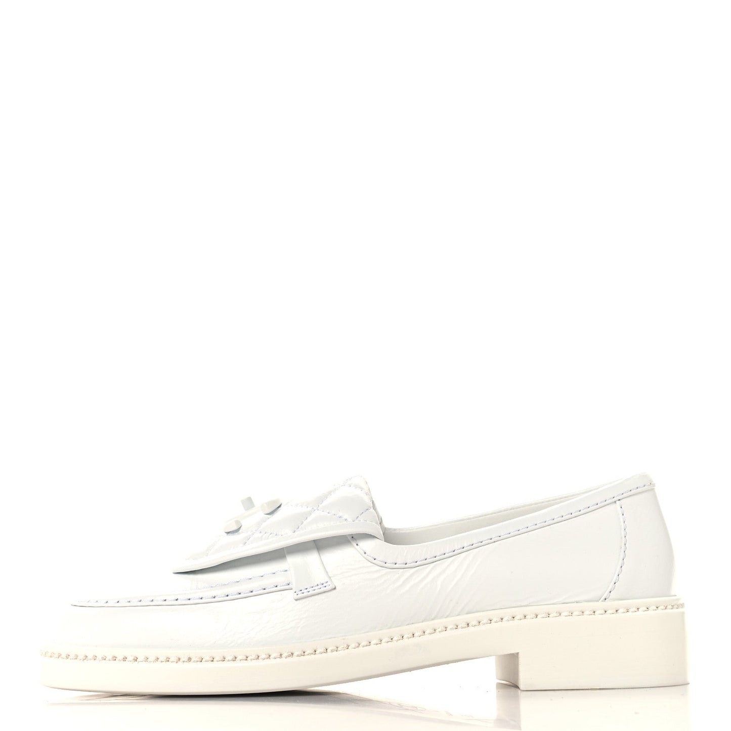 Crumpled Lambskin Quilted CC Turnlock Loafers 37 White
