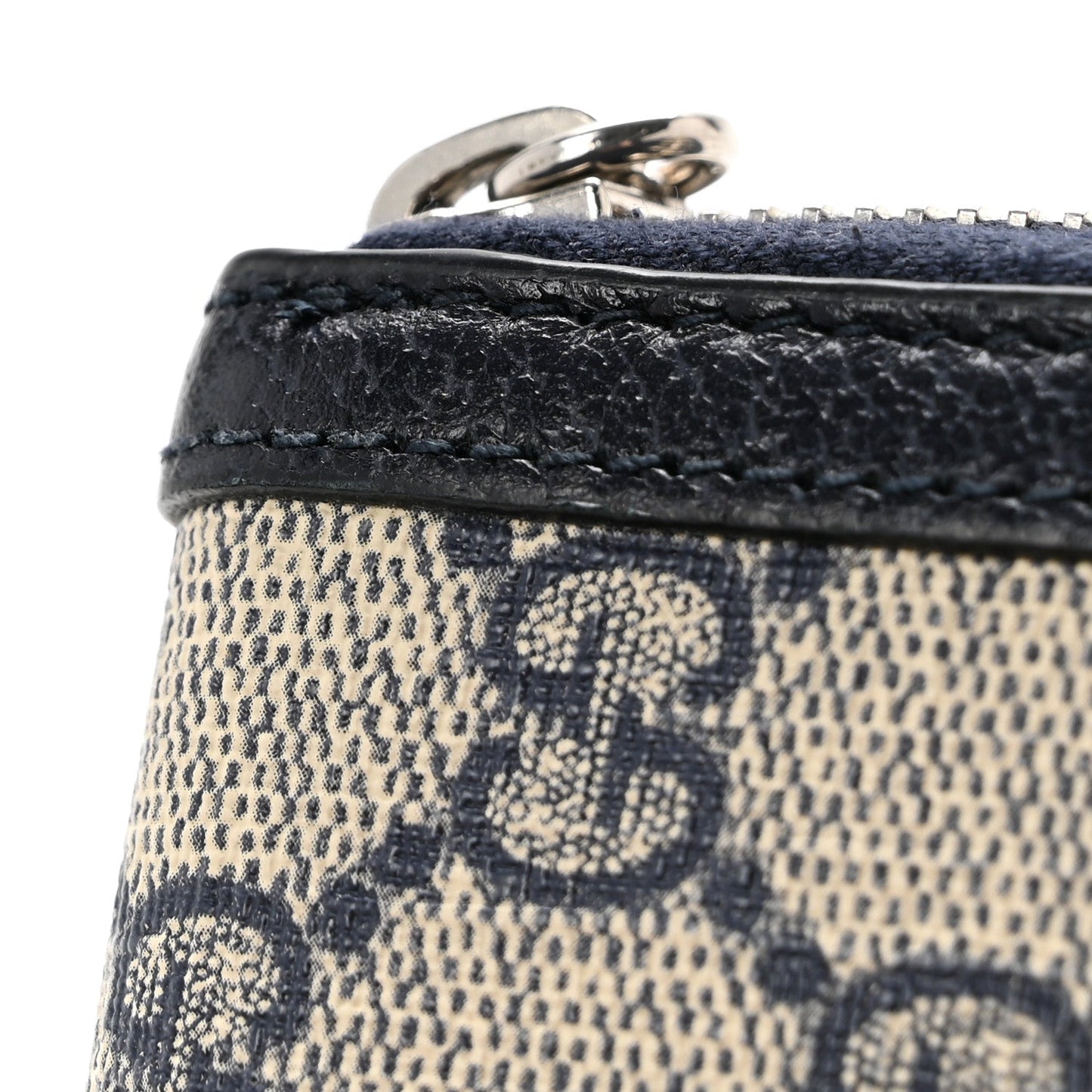 GG Supreme Monogram Textured Dollar Calfskin Web Ophidia Zip Around Wallet Beige Blue
