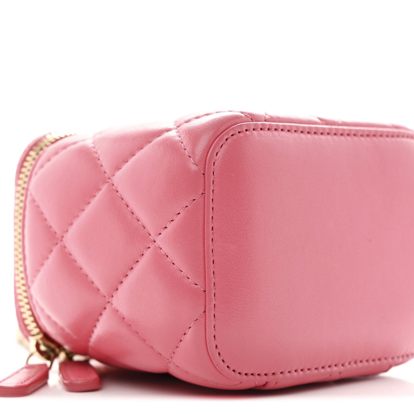 Lambskin Quilted Pearl Crush Mini Vanity Case With Chain Dark Pink