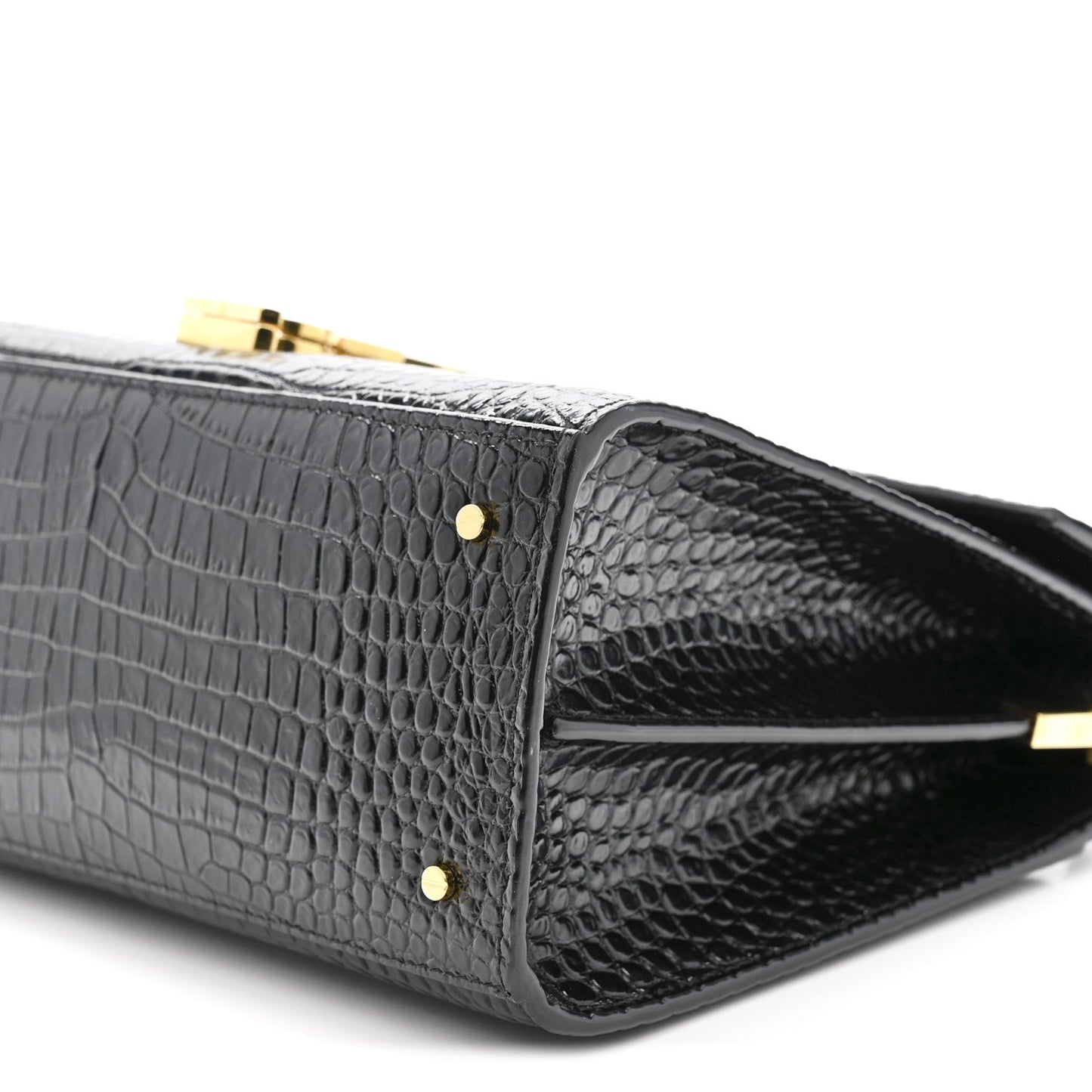 Calfskin Crocodile Embossed Medium Classic Monogram Cassandra Top Handle Black