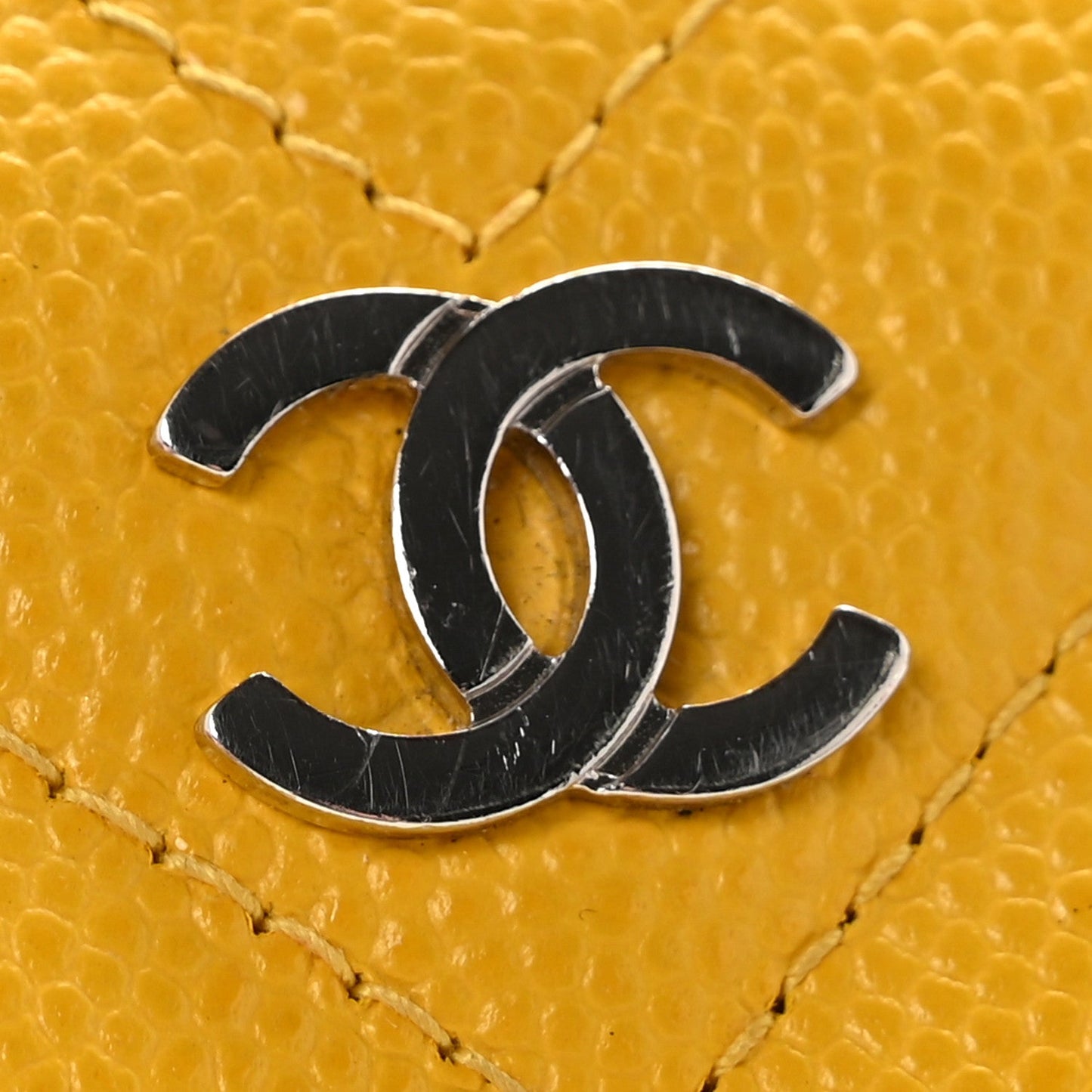 Caviar Chevron Quilted Zip Coin Purse Yellow