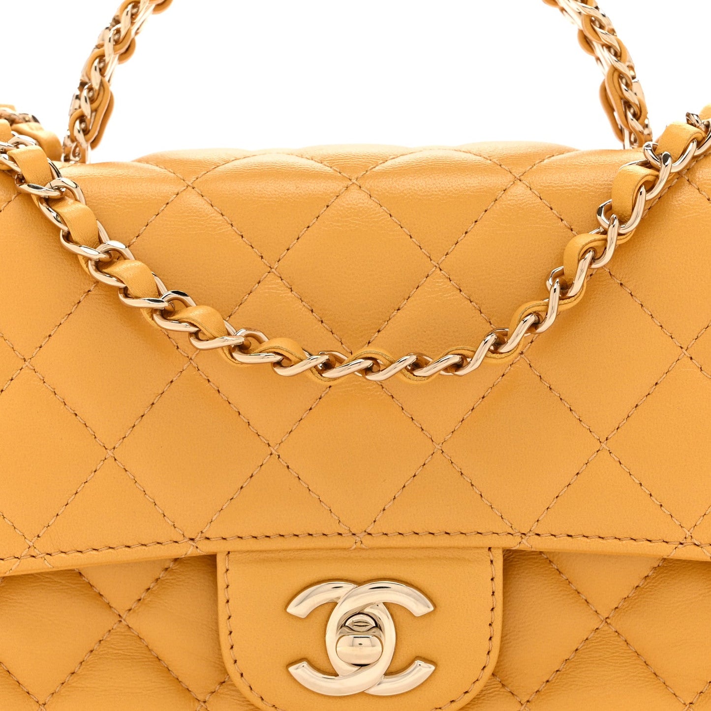 Lambskin Quilted Medium Crystal Top Handle Rectangular Flap Yellow