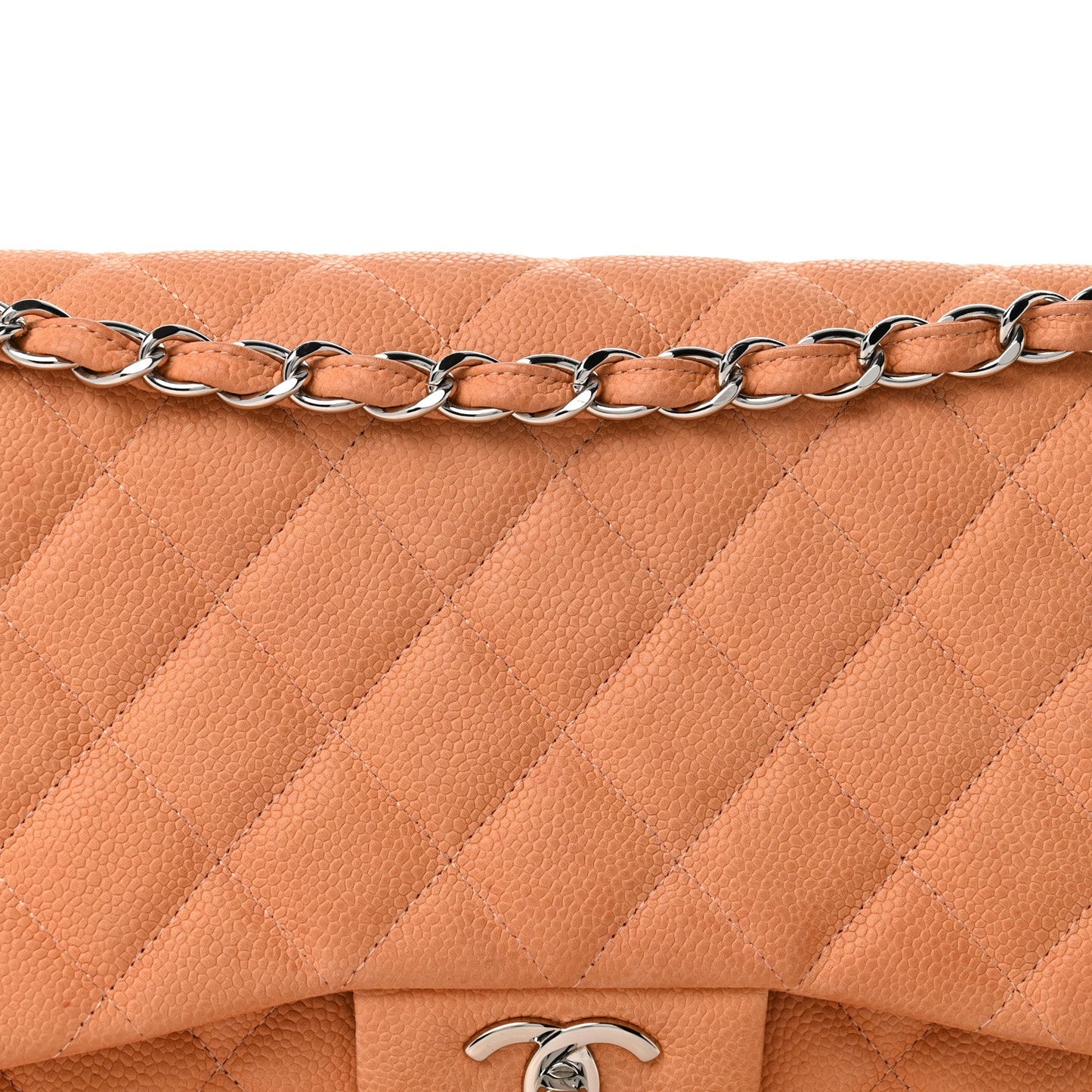Iridescent Caviar Quilted Jumbo Double Flap Dark Beige