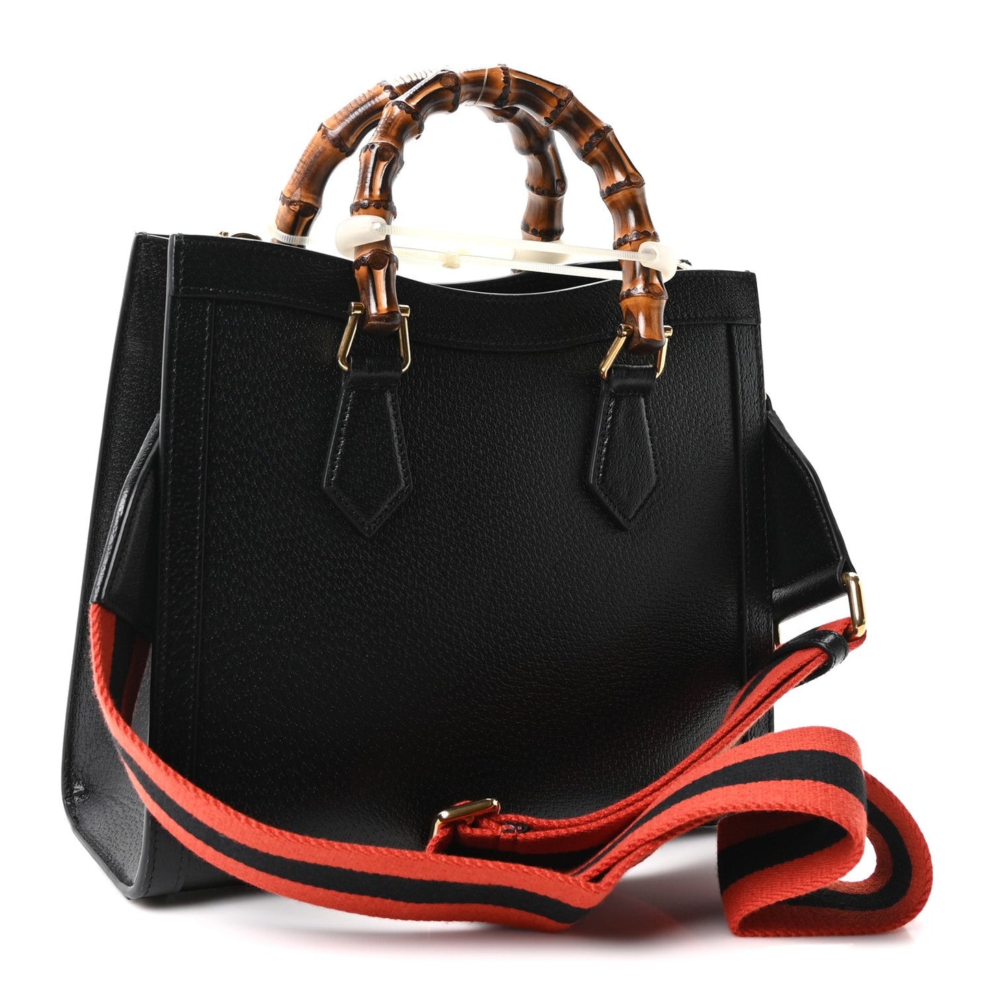 Textured Dollar Calfskin Web Small Diana Tote Bag Black Dusty Grey