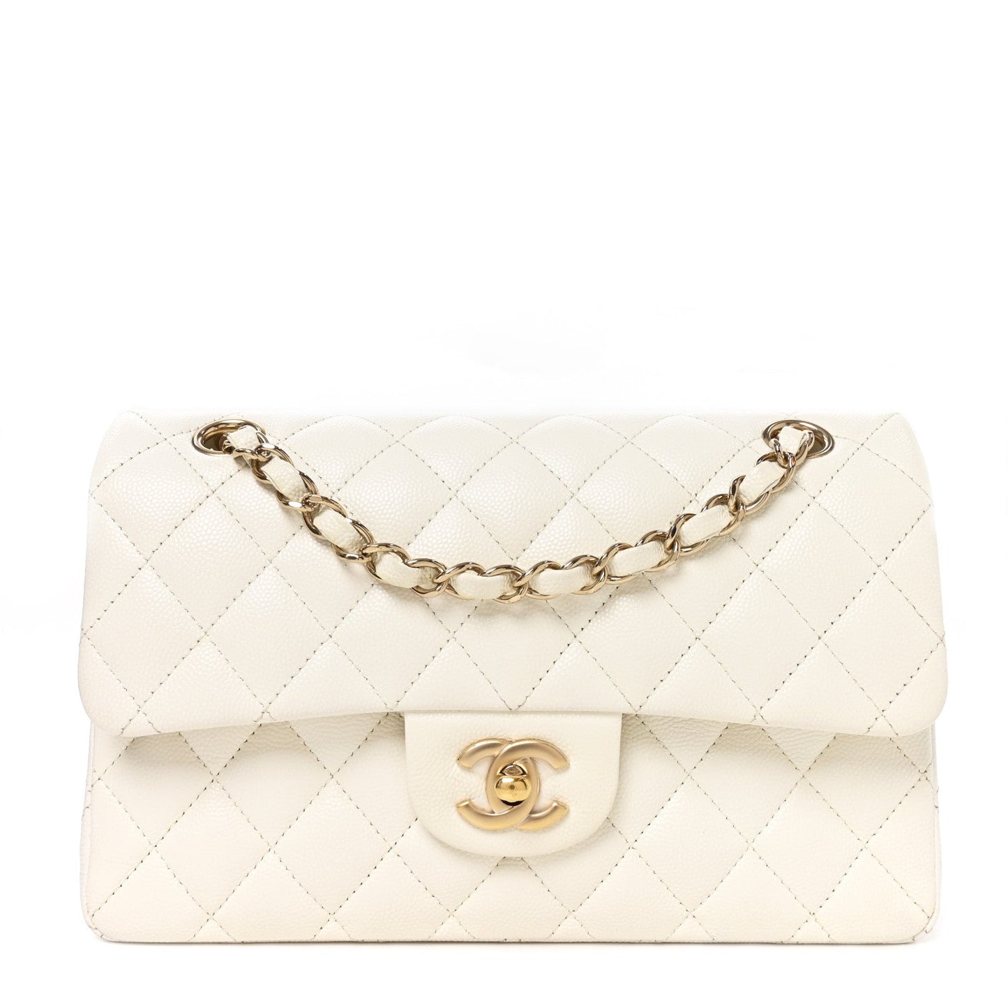 Caviar Quilted Small Double Flap White