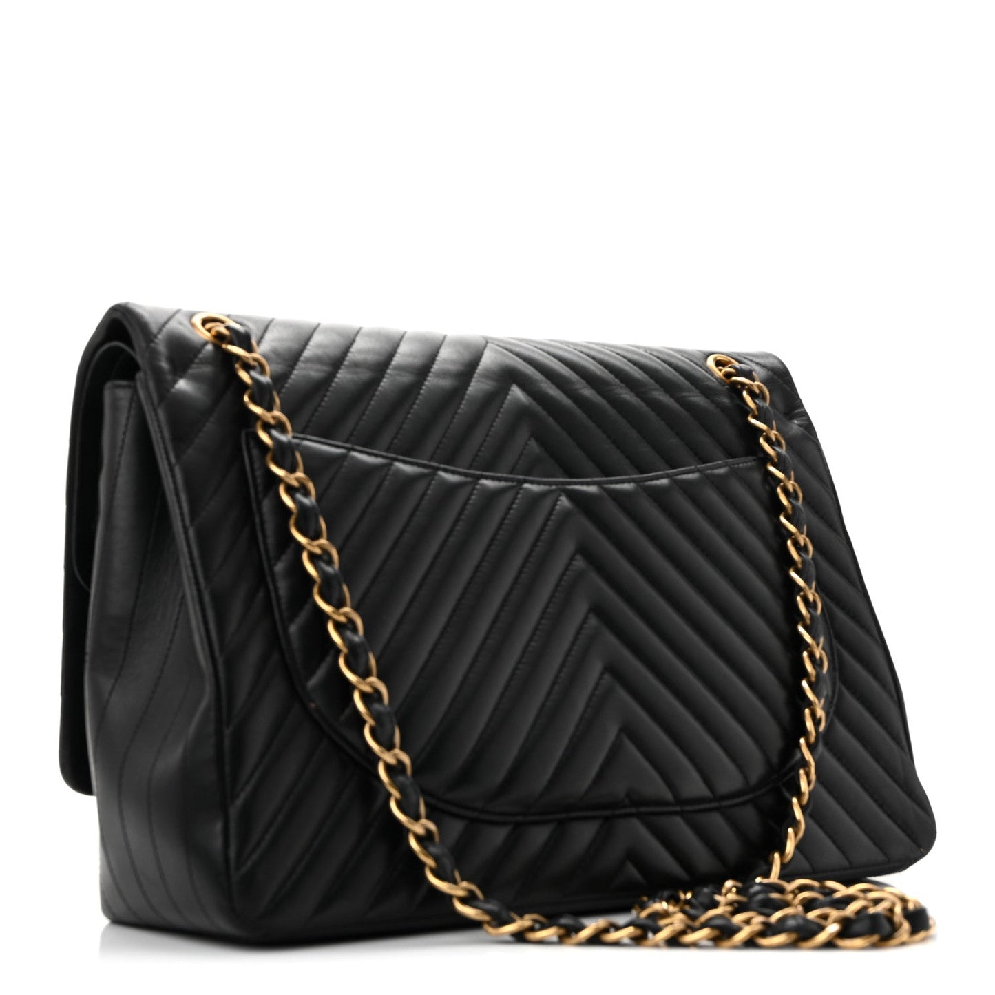 Lambskin Chevron Quilted Maxi Double Flap Black