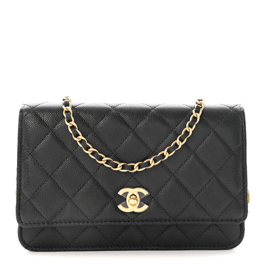 Caviar Quilted Medallion Wallet on Chain WOC Black