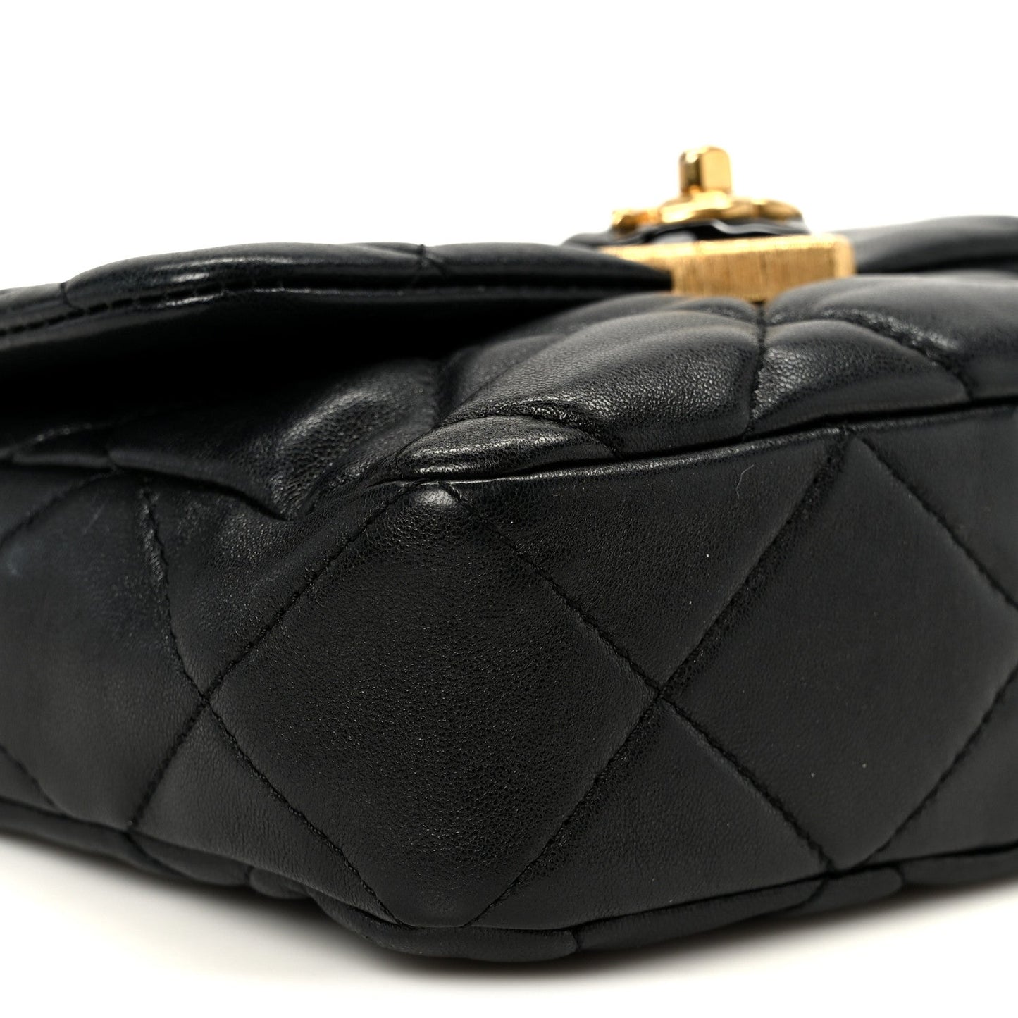 Lambskin Resin Quilted Mini Heart Square Flap Black