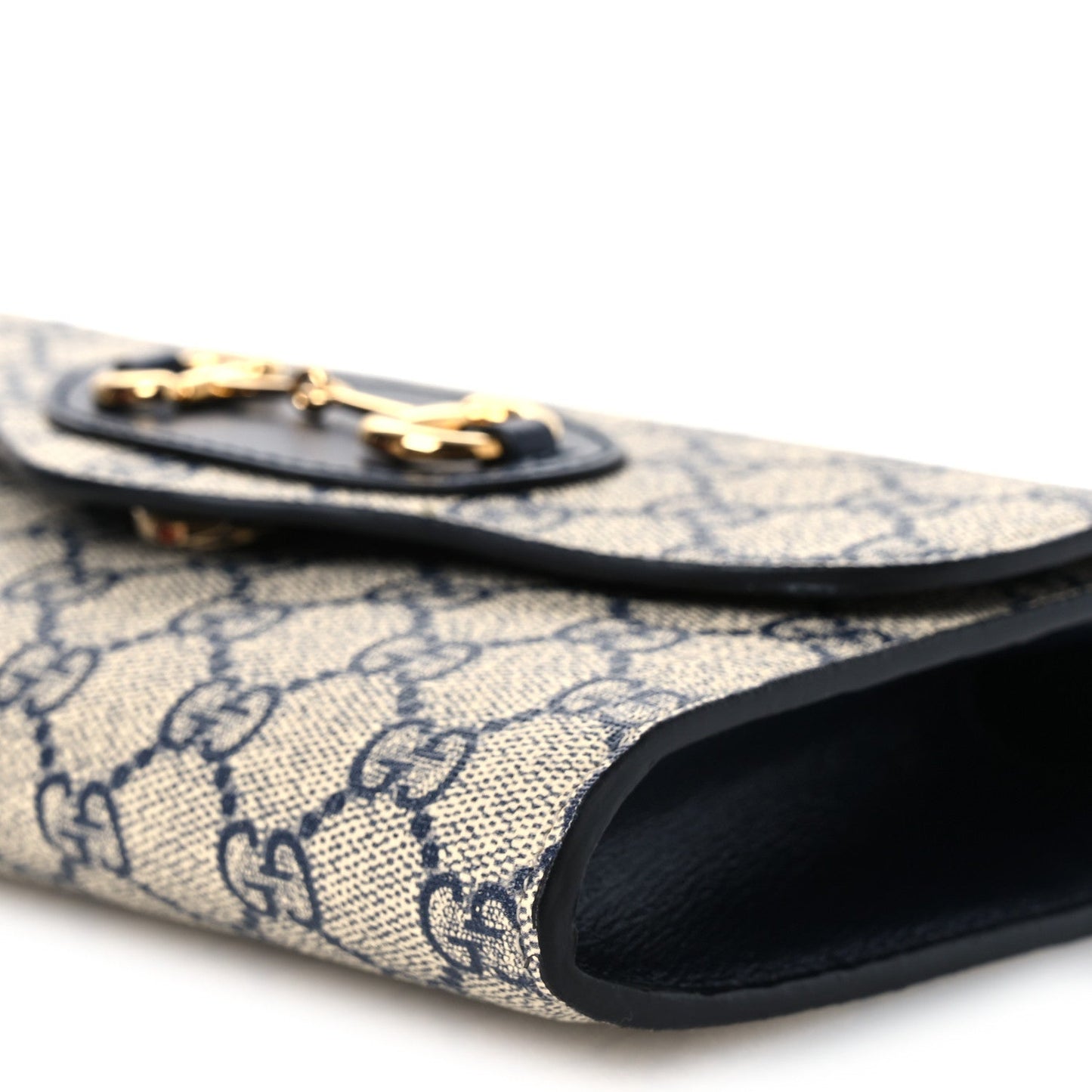 GG Supreme Monogram Azalea Calfskin Web Mini Horsebit 1955 Chain Shoulder Bag Beige Blue