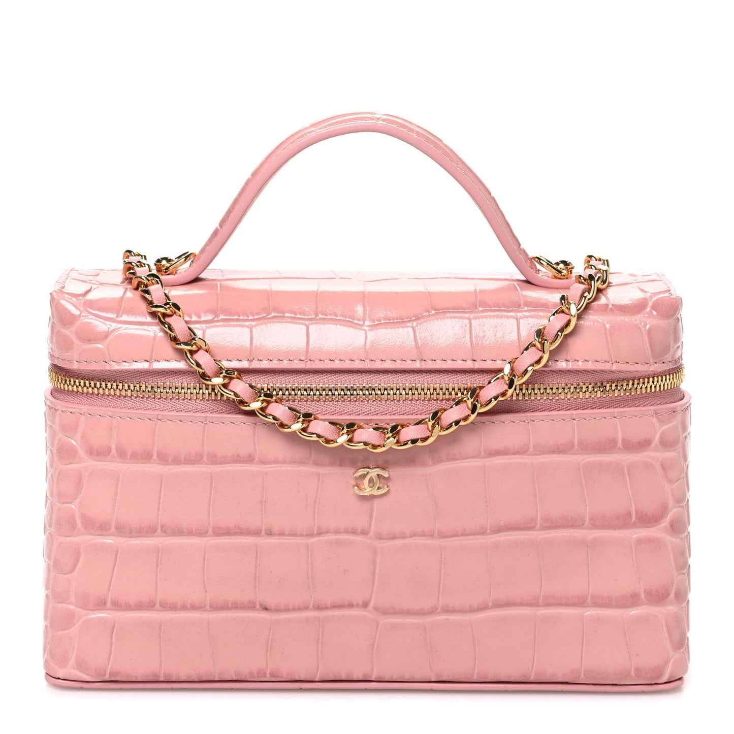 Calfskin Crocodile Embossed Crococo Exoticoco Vanity With Chain Light Pink