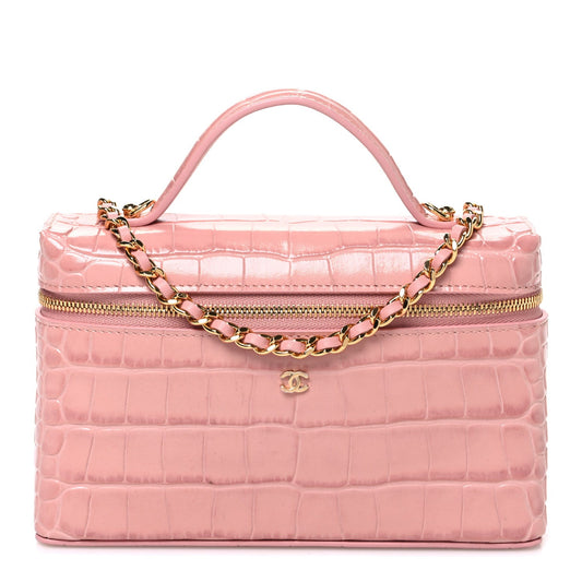 Calfskin Crocodile Embossed Crococo Exoticoco Vanity With Chain Light Pink