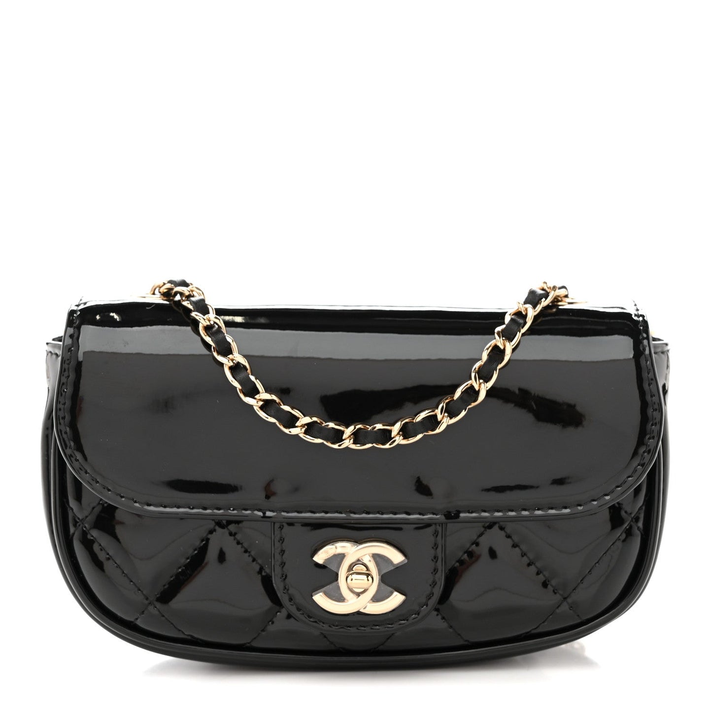 Patent Calfskin Quilted Mini Clutch Black