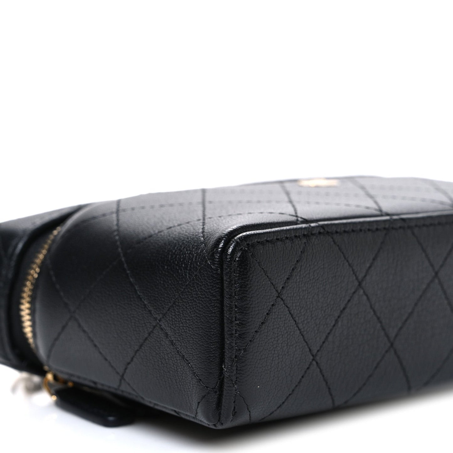 Goatskin Stitched Top Handle Slim Vanity With Chain Black