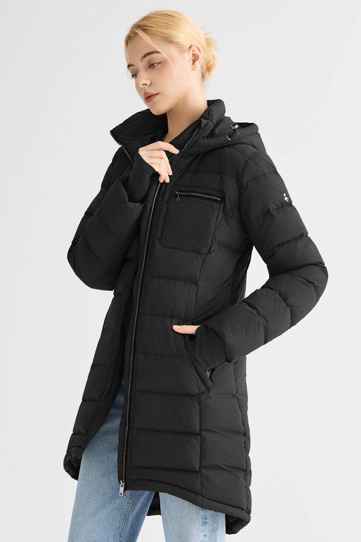 Slant Pocket Zip up Puffer Down Coat