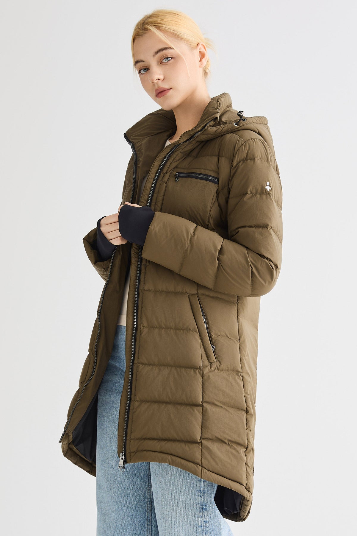 Slant Pocket Zip up Puffer Down Coat