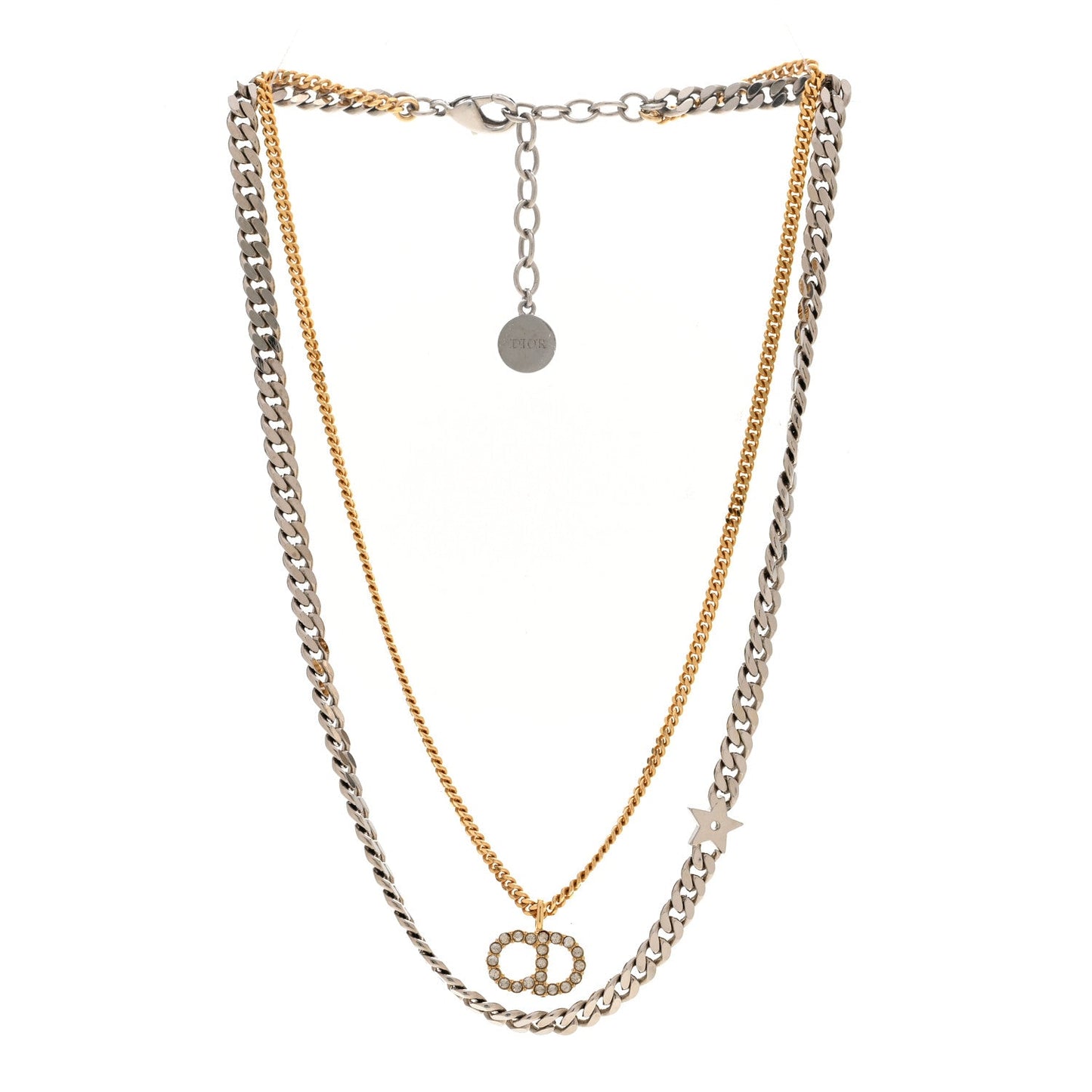 Metal Crystal CD Star Chain Necklace Gold Silver