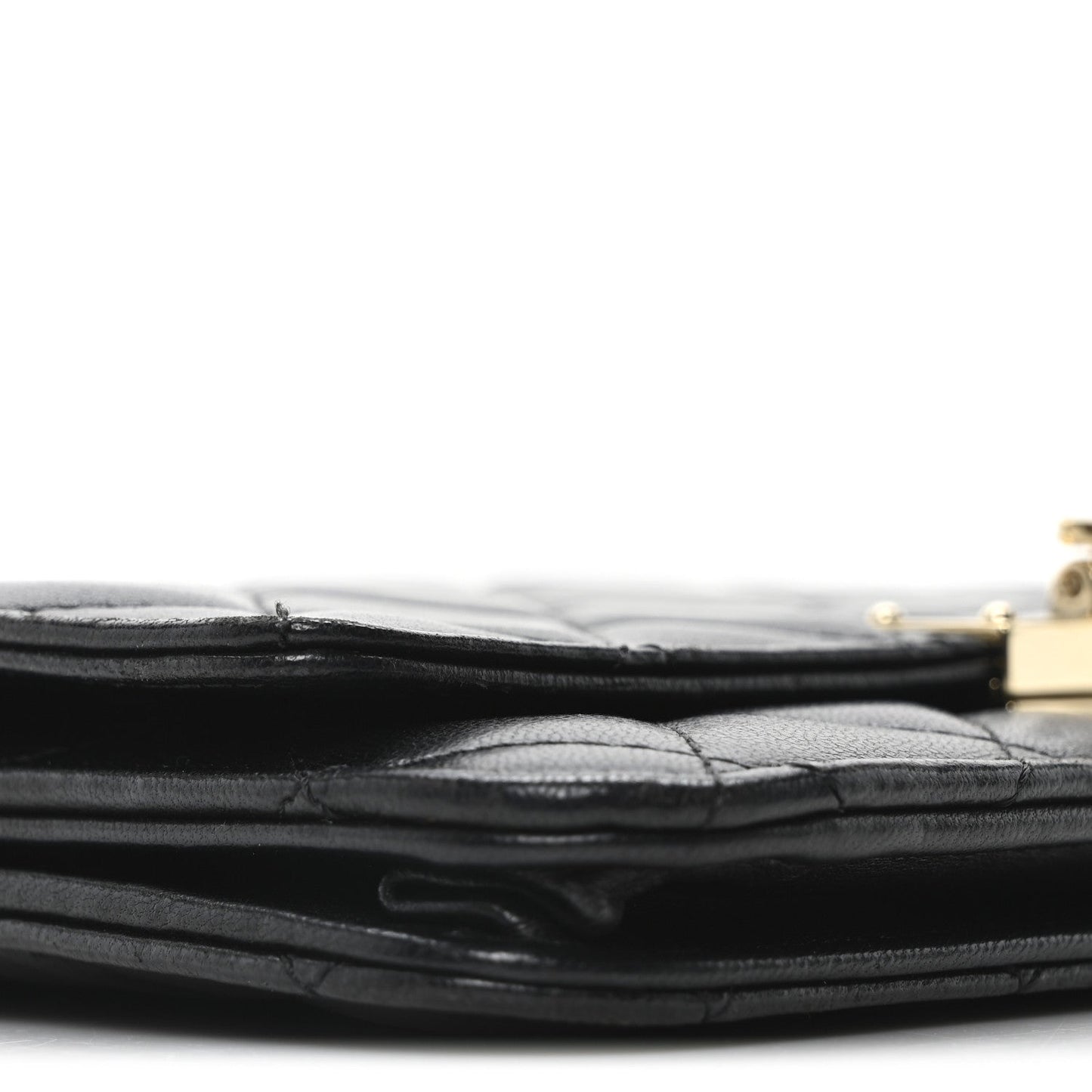Lambskin Quilted Golden Class Wallet on Chain WOC Black