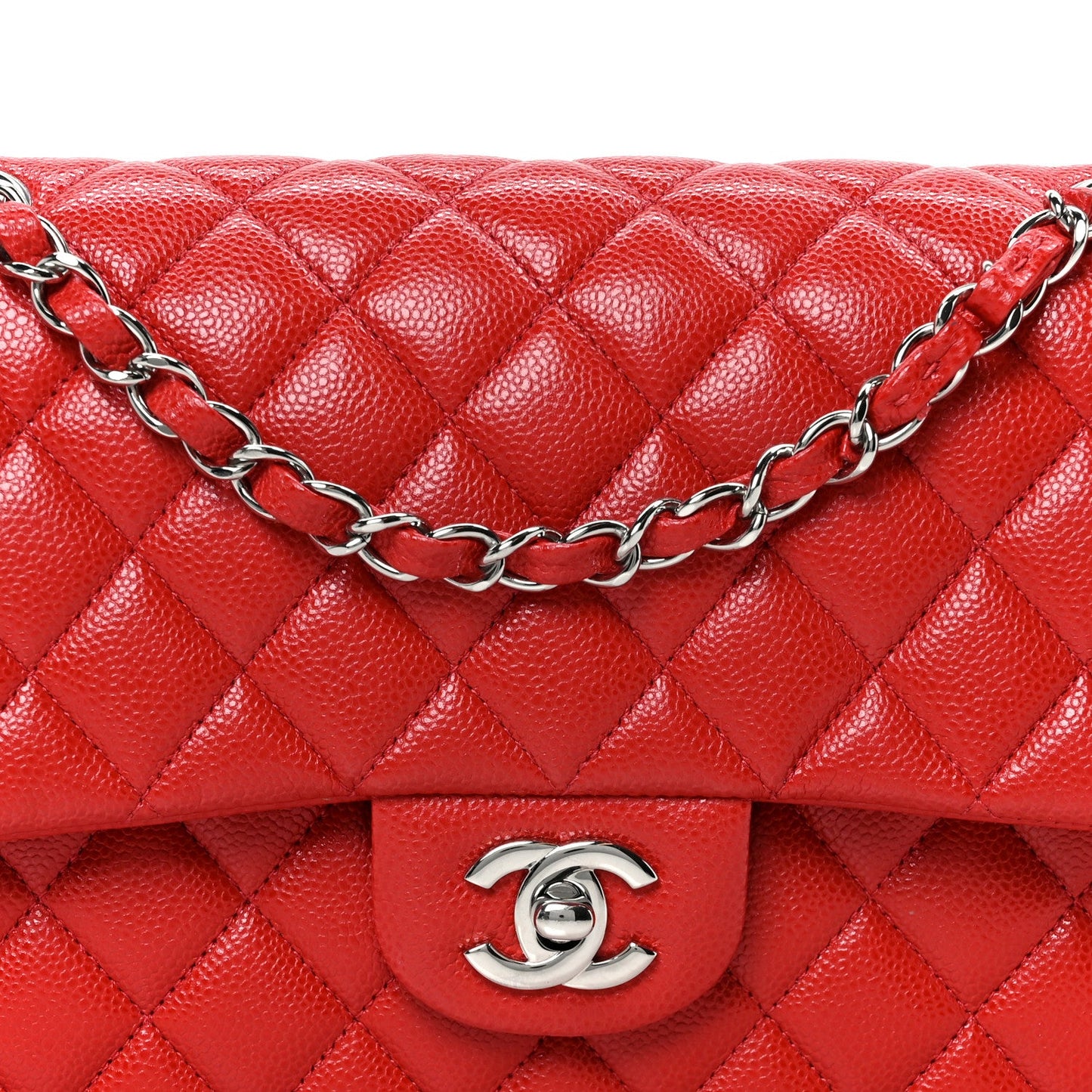 Caviar Quilted Medium Double Flap Red