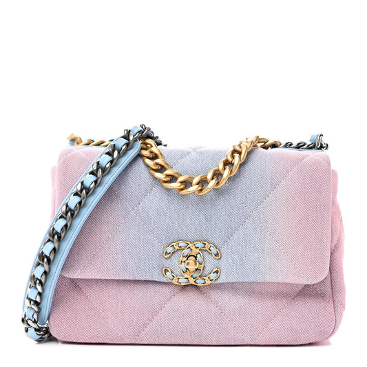 Denim Quilted Medium Chanel 19 Flap Blue Pink