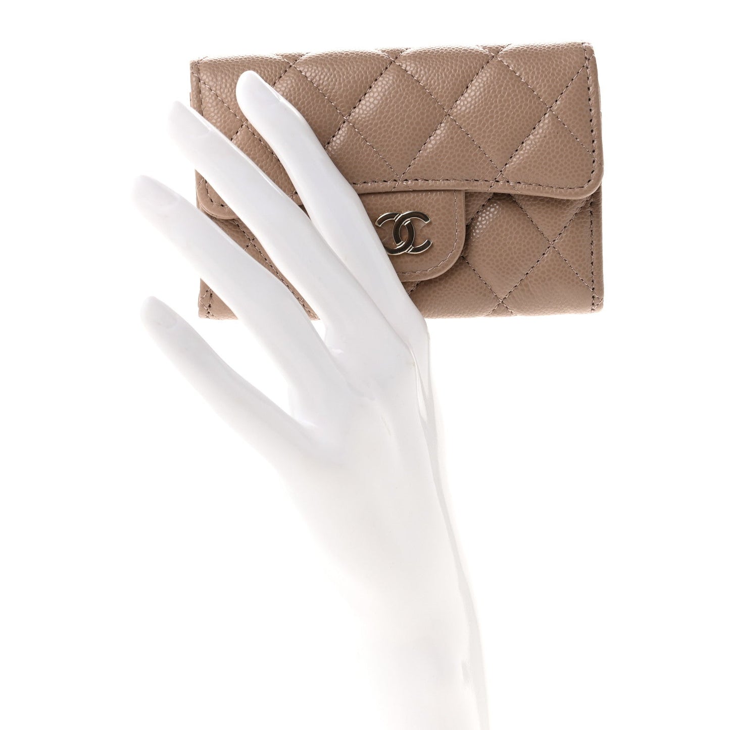 Caviar Quilted Flap Card Holder Wallet Dark Beige