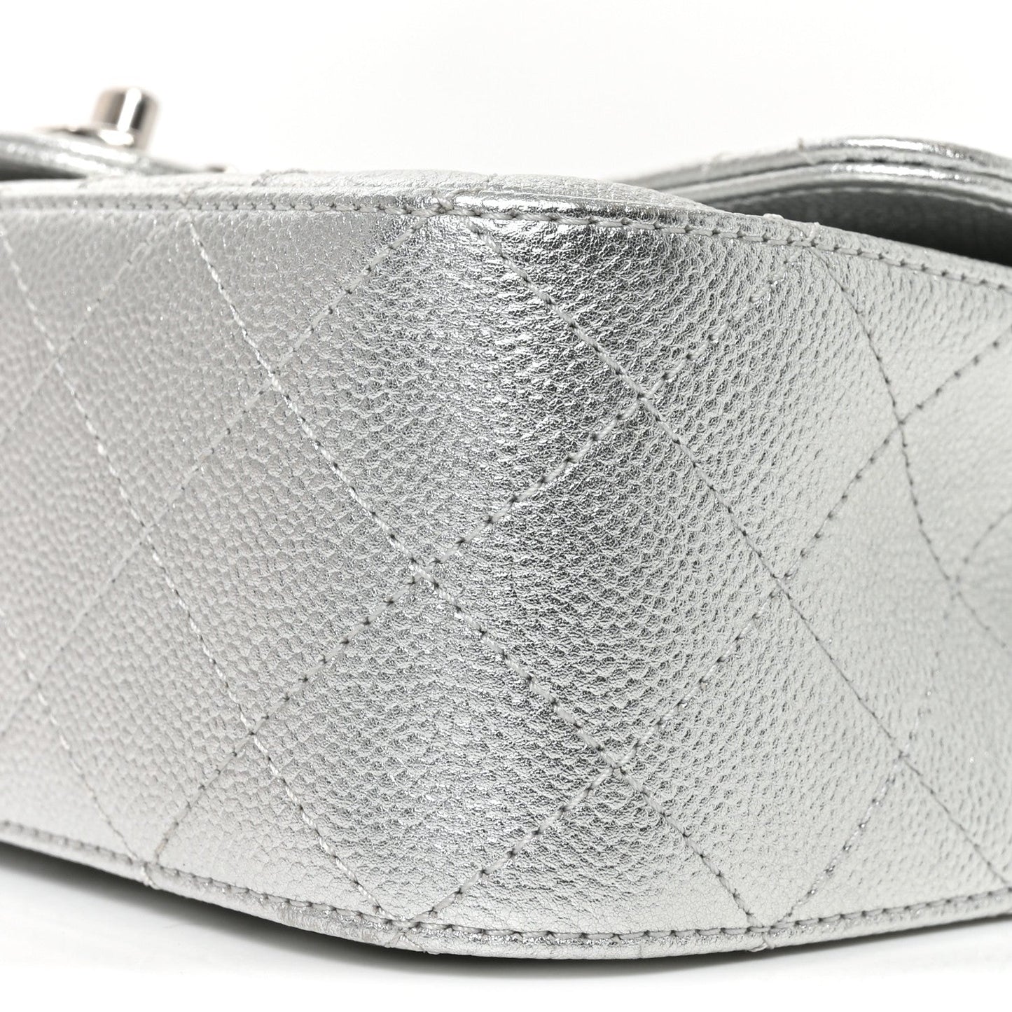 Metallic Caviar Quilted Medium CC Slide Flap Silver Silver