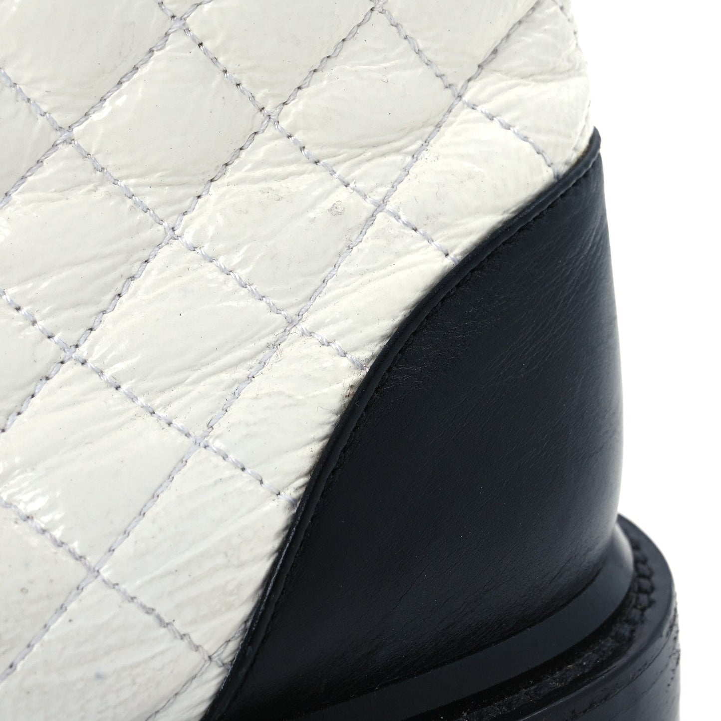 Shiny Goatskin Calfskin Quilted Lace Up Combat Boots 41.5 White Black