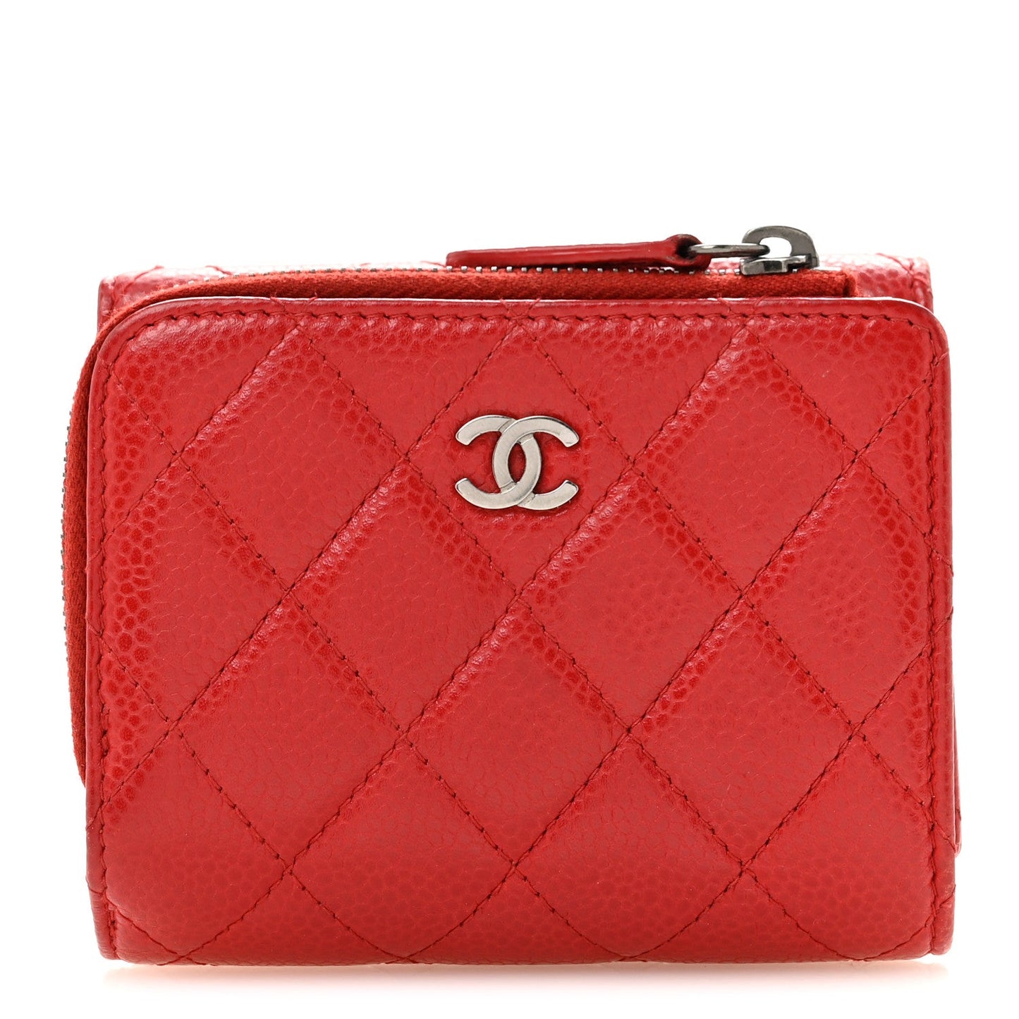 Caviar Quilted CC Zip Tri-Fold Wallet Red