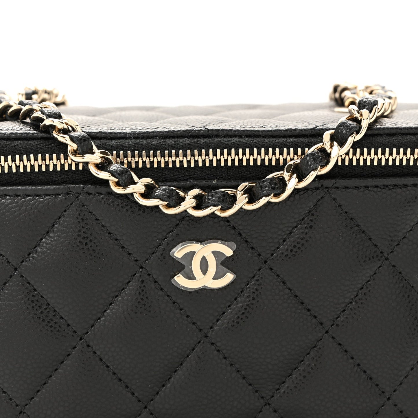 Caviar Quilted Small Vanity Case With Chain Black