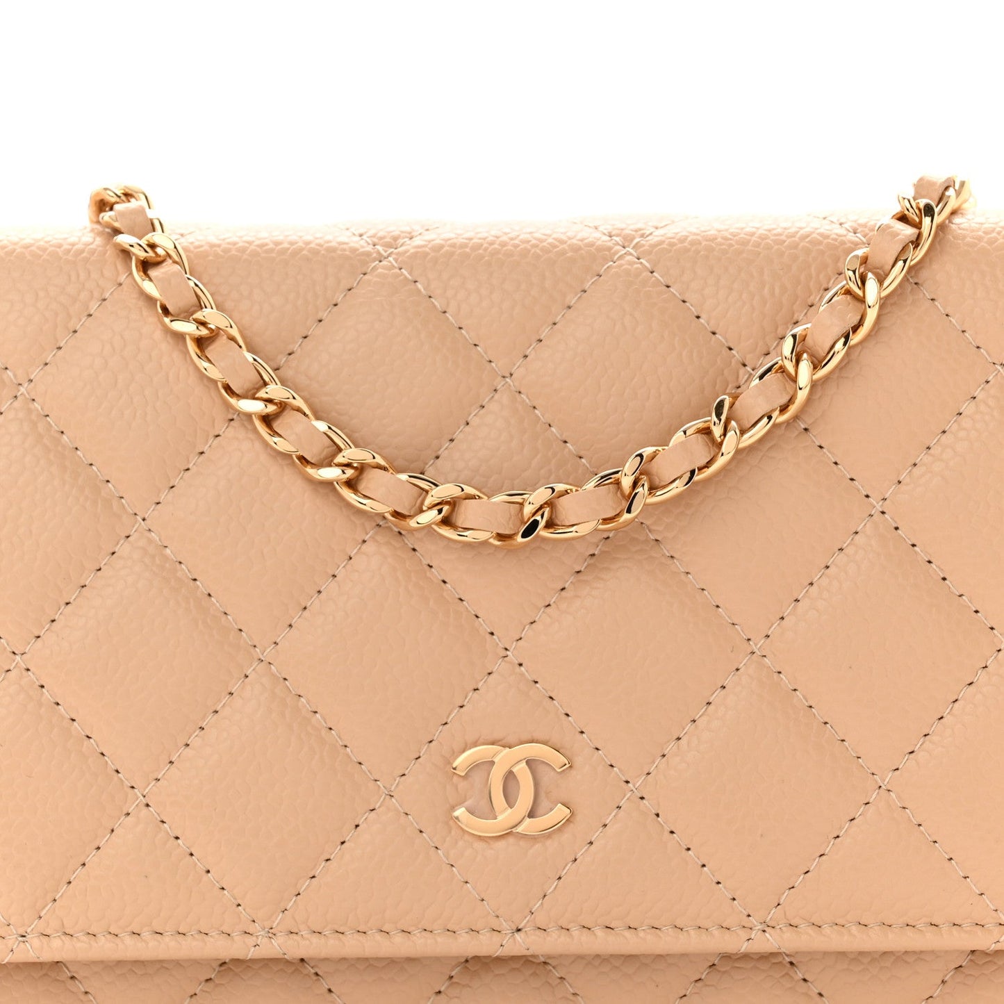 Caviar Quilted Wallet on Chain WOC Beige