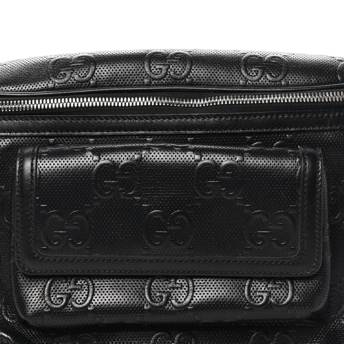 Calfskin GG Tennis Embossed Pocket Belt Bag Black