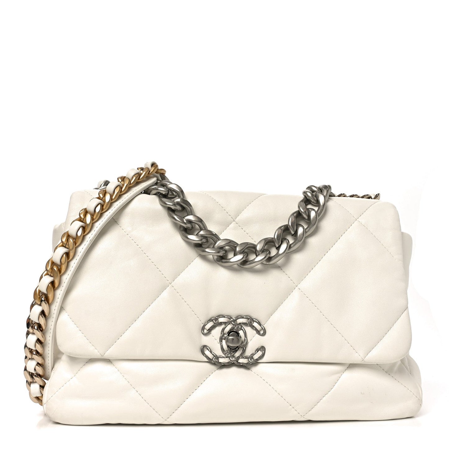 Quilted Large Chanel 19 Flap White