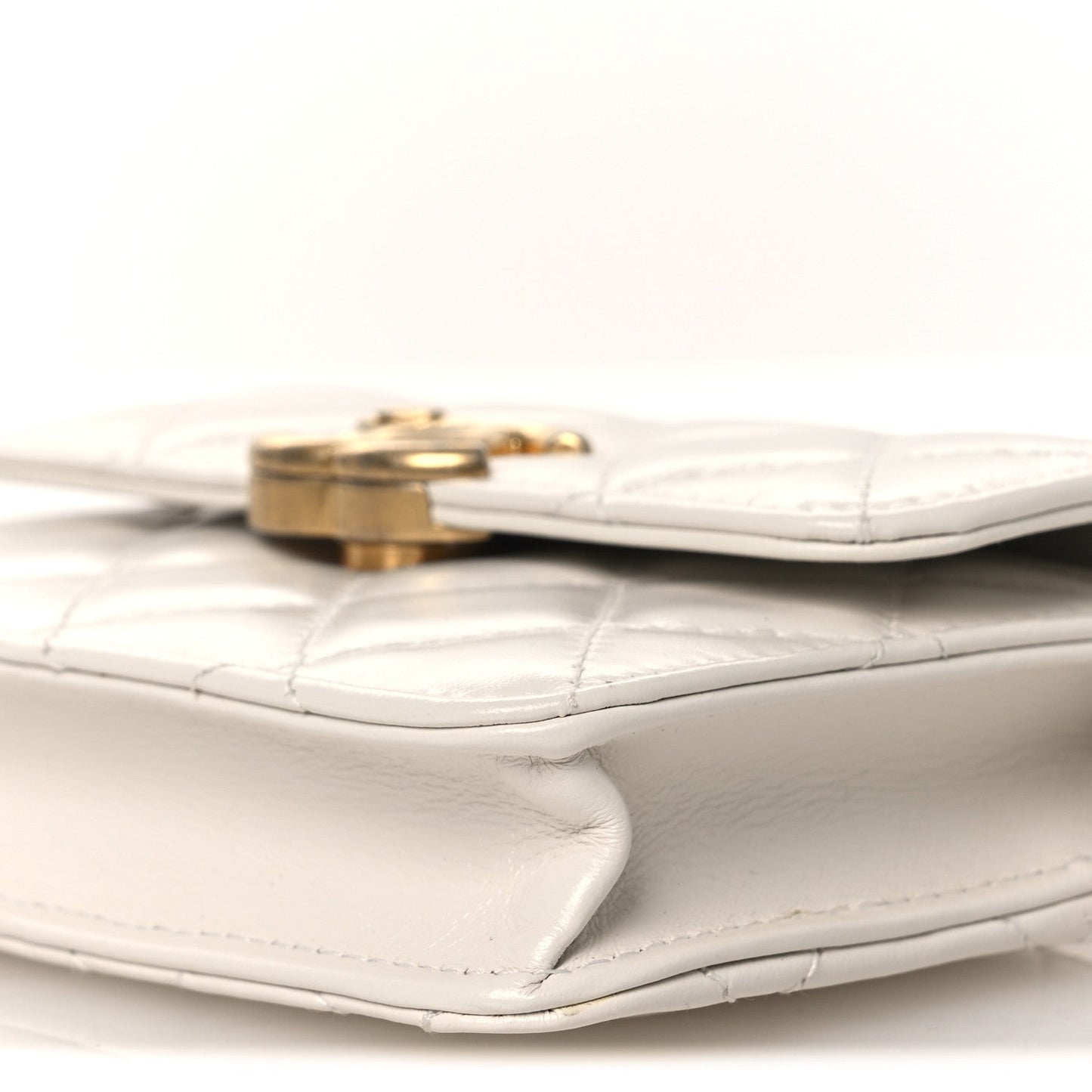 Calfskin Quilted Perfect Fit Coin Purse With Chain White