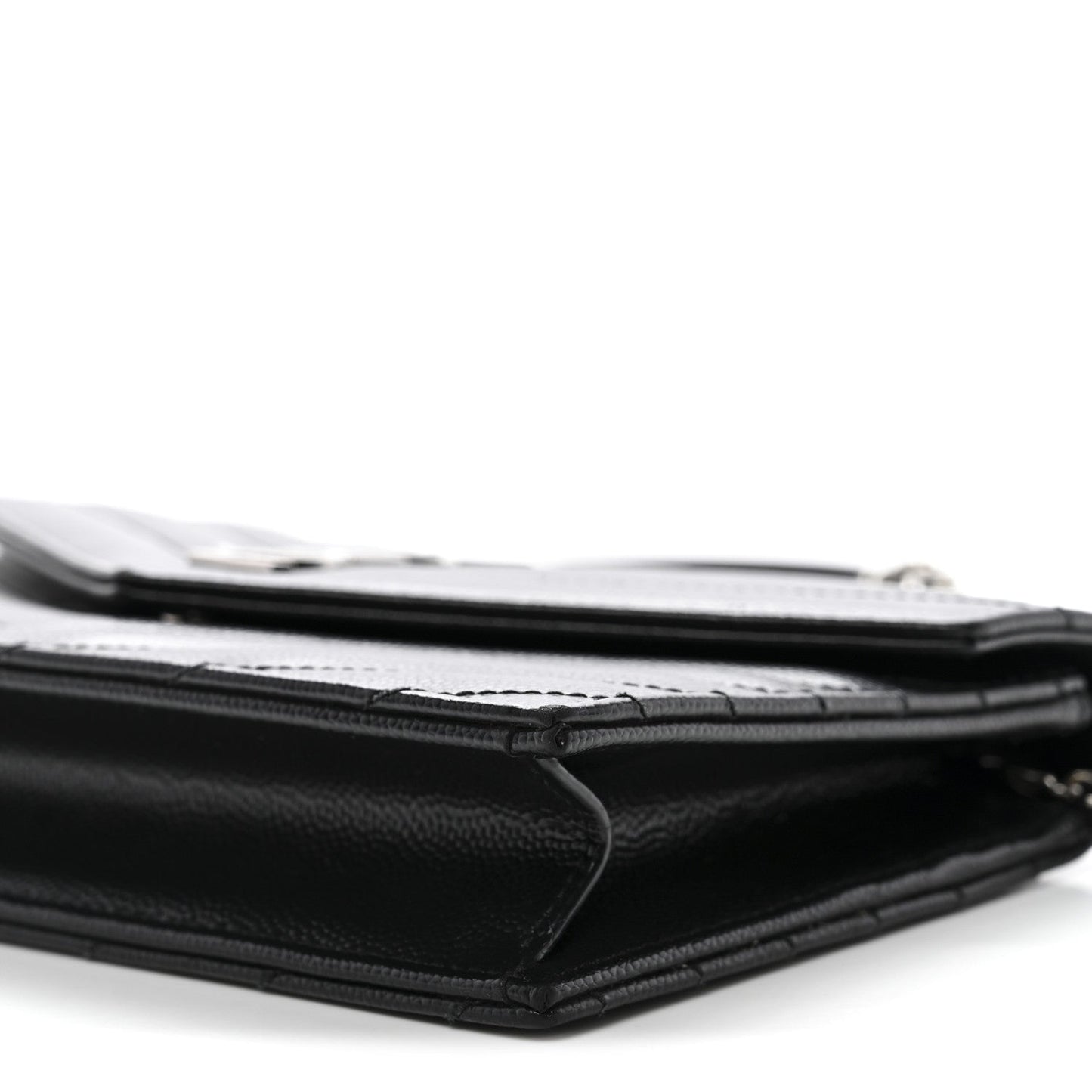 Grain De Poudre Matelasse Chevron Monogram Envelope Chain Wallet Black
