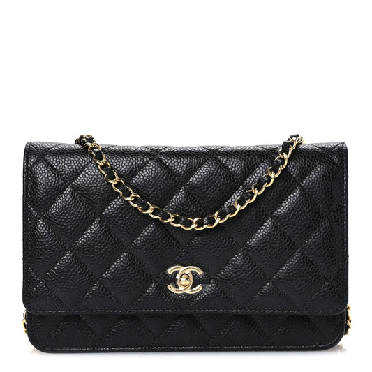 Caviar Quilted CC Turnlock Wallet On Chain WOC Black