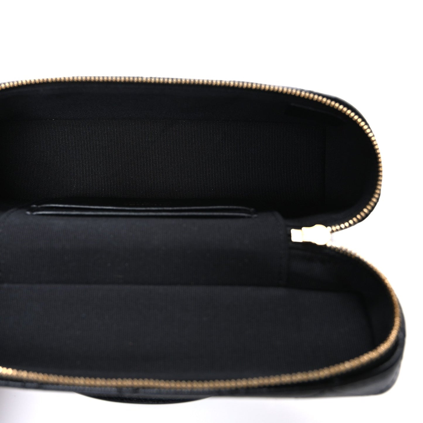 Goatskin Stitched Top Handle Slim Vanity With Chain Black