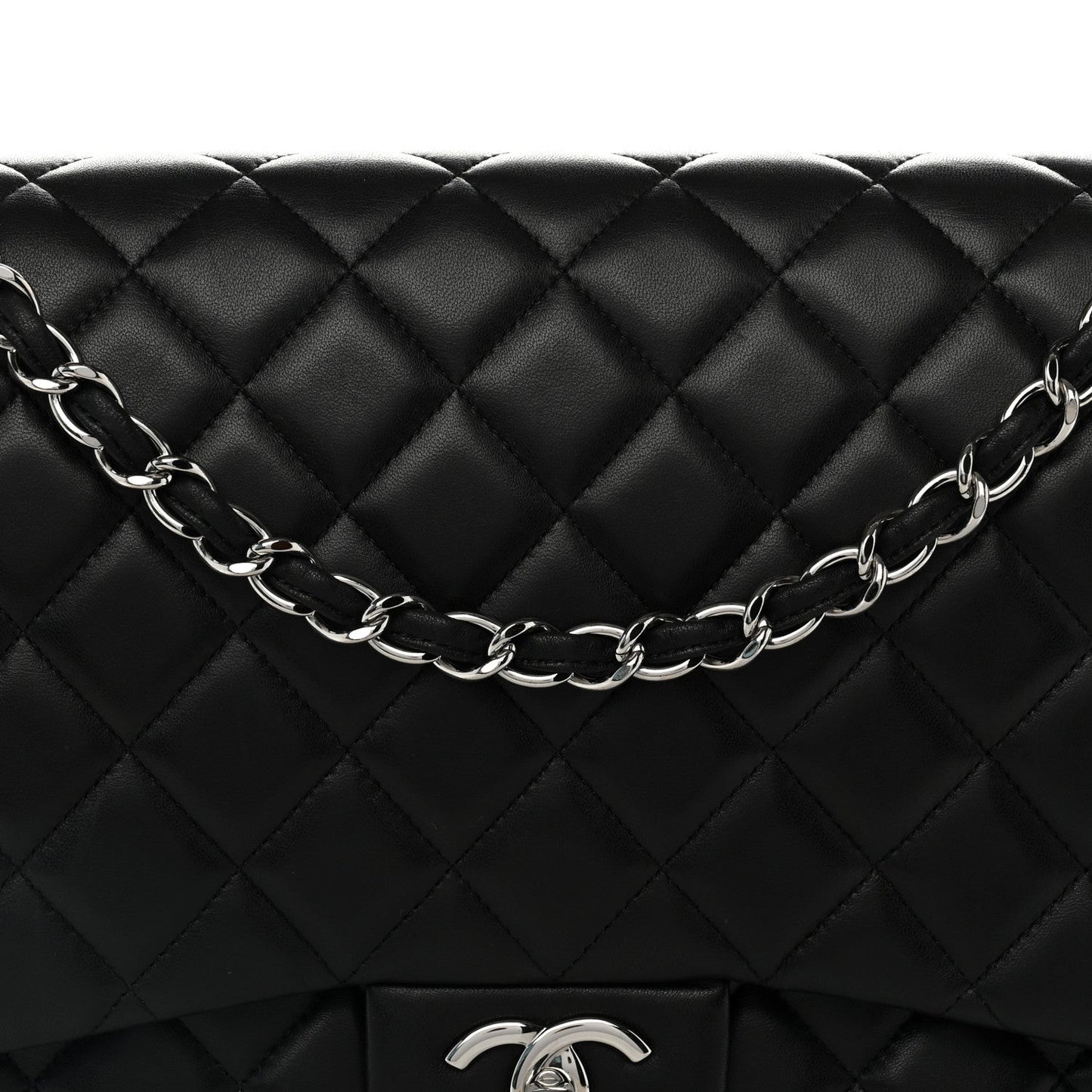 Lambskin Quilted Maxi Double Flap Black