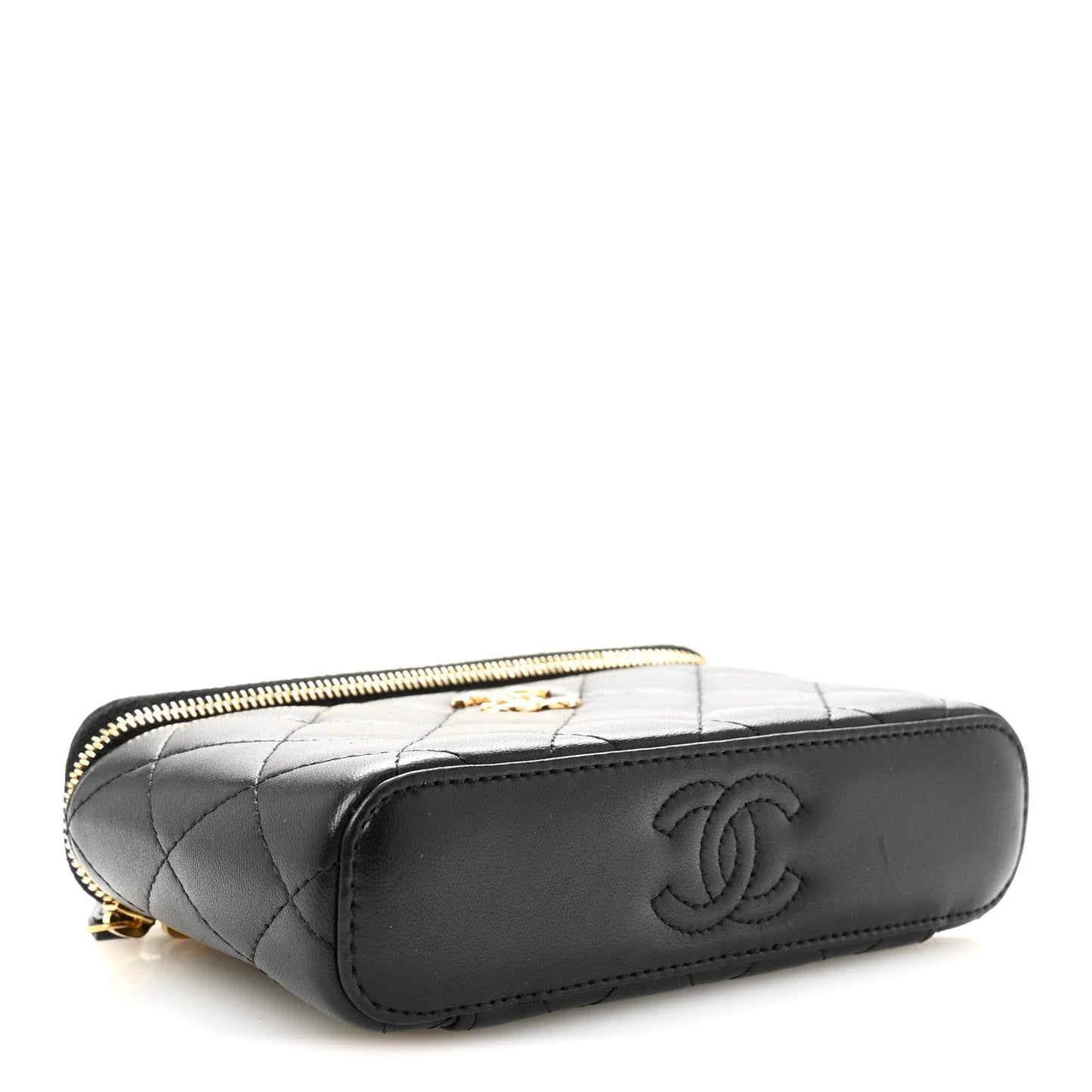Lambskin Quilted Resin Vanity Case With Chain Black