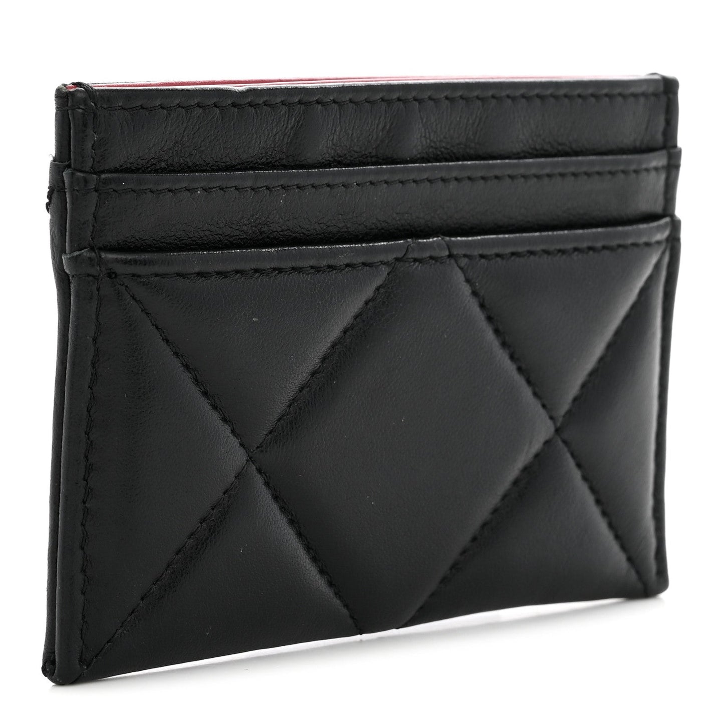 Lambskin Quilted Chanel 19 Card Holder Black