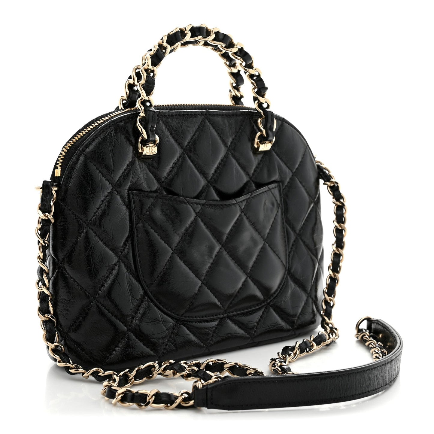 Shiny Lambskin Quilted Shiny Coco Clutch With Chain Black