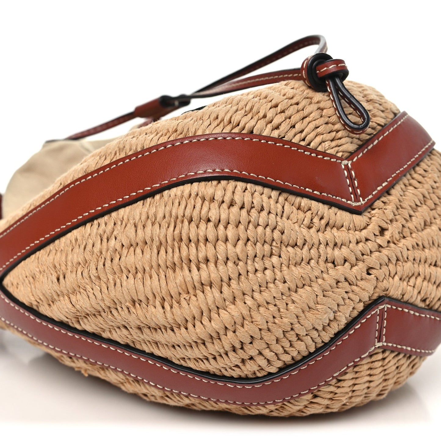 X MIFUKO Raffia Calfskin Basket Shoulder Bag Brown